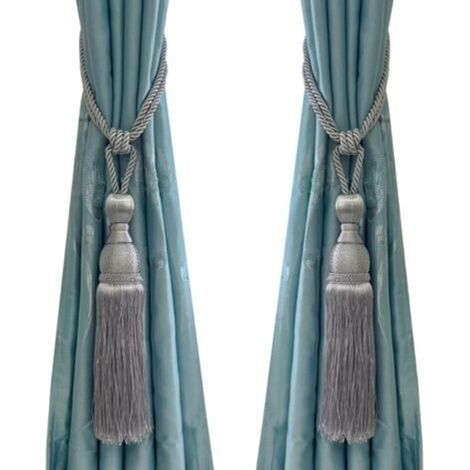 1 Pair Braided Rope Tassel Curtain Tiebacks with Decorative Loop (Grey) (1/5)