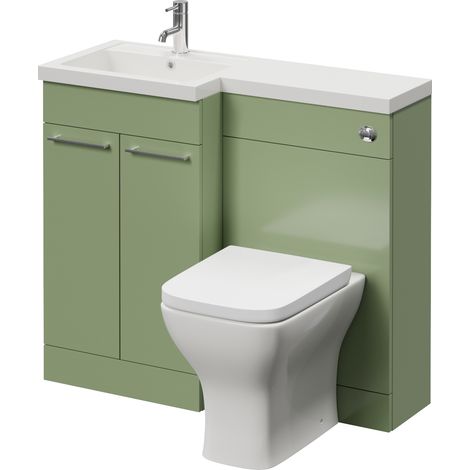 Napoli 390 Olive Green 1000mm 2 Door Vanity Unit Toilet Suite with Left Hand Square Lucia Basin - 1000mm - Chrome 160mm HandleWith Kingston Toilet Pan and Seat