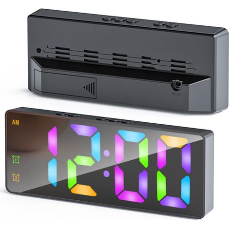 Sveglia digitale con funzione snooze, orologio digitale con pulsante snooze, grande display, sveglia per bambini, per soggiorno, cucina, casa, ufficio (arcobaleno nero)