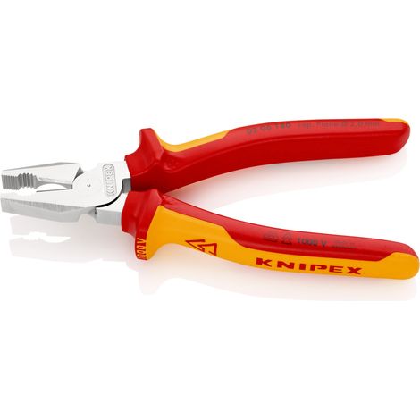 KNIPEX 02 06 180 Pinza universale tipo forte isolati con manici rivestiti in materiale bicomponente, collaudati VDE cromata 180 mm