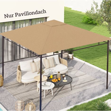 Toile de pavillon de remplacement 298 x 295 cm en polyester beige, protection solaire et pluie, fixation facile, pour jardin, sans structure CHICFURN (1/5)