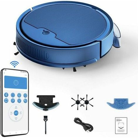 Aspirateur robot, Robot Laveur, Aspirateur, contrôle APP Bluetooth avec réservoir d'eau de 200ML pour 120-150m², Bleu, KINSI