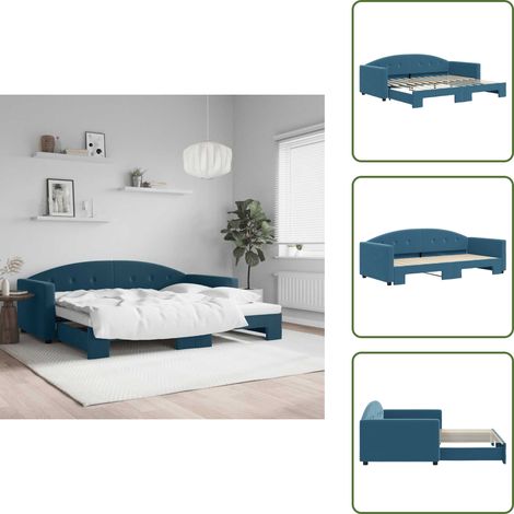 Tagesbett Ausziehbar Blau 90x200 cm Samt - Sofa Bett - Schlafsofa - Gästebett - Tagesbett - Blau Sofa (1/5)