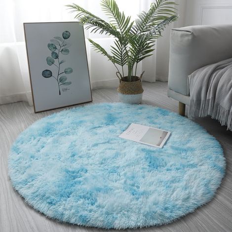Tapis Rond Fluffy - Antidérapant - Pour Chambre À Coucher Salon Nursery Enfants - 40 cm - Bleu (1/4)
