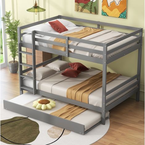 Etagenbett 140x200 cm Mit Klappbett Und Holzgestell Grau