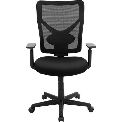 Fauteuil de bureau ergonomique en maille, Siège rotatif, Chaise, avec mécanisme basculant, assise rembourrée, support lombaire réglable, avec accoudoirs, charge 120 kg, Noir OBN36BK (1/5)