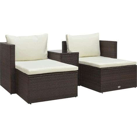 5-tlg. Garten-Lounge-Set mit Auflagen Poly Rattan Braun