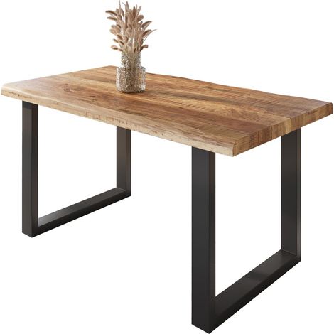 Esstisch Baumkante massiv Mango rough 140 x 80 U-Gestell schwarz ATLAS (1/5)