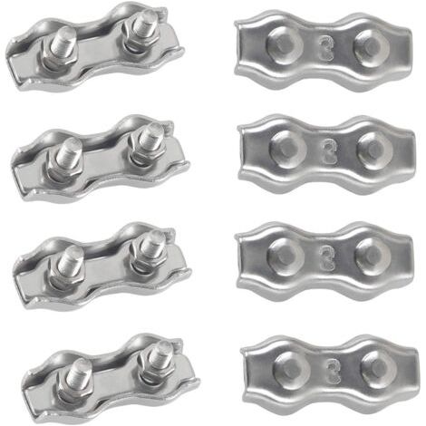 M3 Duplex Clips Serre-câbles en Acier Inoxydable 304 Pinces Duplex pour Filin pour Cordes à Linge en Câble Métallique Voiles de Soleil Suspendues Patio Fixe 8 pièces