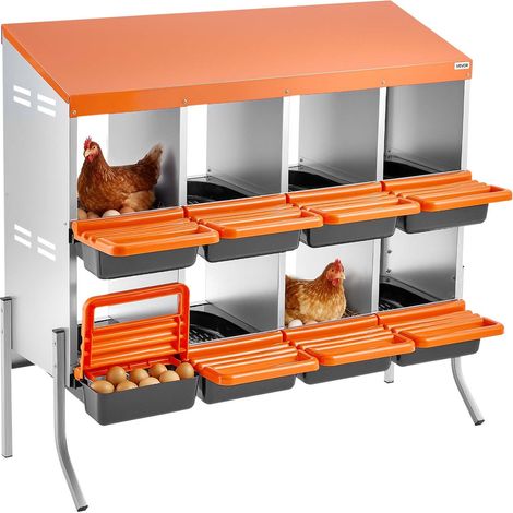 Pondoir à Poules 8 Compartiments Nichoir à Poule en Acier Galvanisé et Plastique Haute Résistance pour Différentes Races de Poules, avec Pieds de Support Espace Ponte Spacieux, 106x52,5x99 cm (1/5)