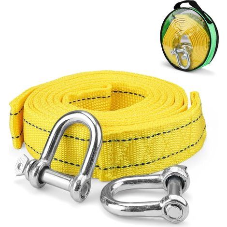 Sangle de Remorquage, 5M Sangle Remorquage, 5 Tonnes Sangle Remorquage d'urgence, avec Sac de Rangement et Crochet en Forme de U, Convient pour Le Remorquage et Le Sauvetage de Voitures (1/5)