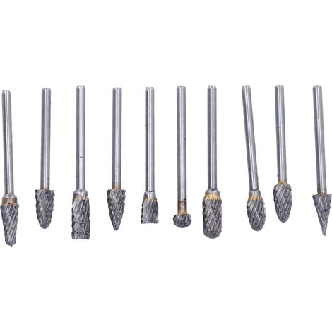Set mit 10 Hartmetall-Rotationsfräsern, doppelter Silber-Schleifkopf (blaue Schachtel) für Holz und Schnitzereien (1/5)