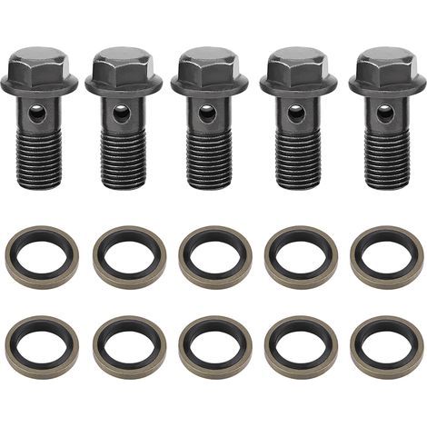 5 Pièces Boulons et Rondelles Banjo pour Moto, Boulons et Rondelles de Frein Anticorrosion M10 X1,25/M10 1,0 Mm, Adaptés à la Plupart des étriers de Frein de Motos, Embrayage. (1/5)