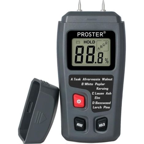 2-poliger Holzfeuchtigkeitstester, digitaler Feuchtigkeitsdetektor mit HD-LCD-Display, Holzhygrometer, 0–99,9 % Bereich, 0,5 % Genauigkeit, +/- 0,1 % Auflösung für Holz, Holzscheite, Beton, Karton