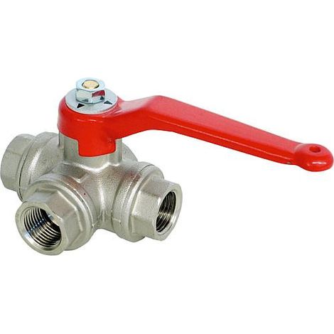 Vanne a boisseau spherique 3 voies, R 1" percage en L fem/fem/fem avec levier, ACS (1/4)