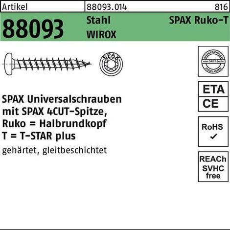 Tornillo  R  88093  Ruko  Punta/T-STAR  5x70/61-T20  Sta  galv.verz.  WIROX  100St.  SPAX