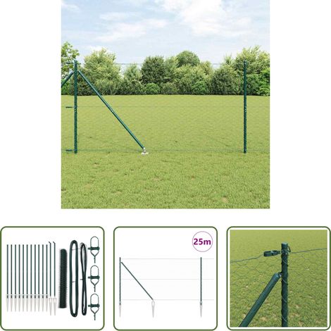 vidaXL Sécurité extérieure - Poteau de clôture. Vert 25 x 1,4 m (maillage de 50 mm) (1/5)