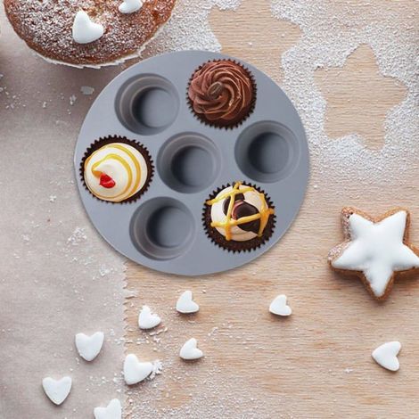 Moules Muffins Profonds Silicone 2 Pièces 7 Cupcakes, 18x18x3cm, Pudding Yorkshire Antiadhésif Cuneary (1/5)