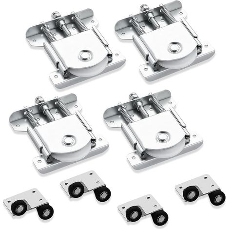 Lot de 4 roulettes pour meubles et armoires - Galvanisées avec double ressort - Roulettes silencieuses pour portes coulissantes et rails de porte coulissante