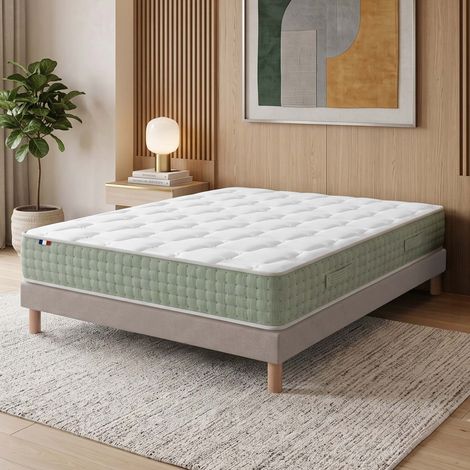 Ensemble matelas ressorts HYGGE sommier déco taupe 140x190cm (1/5)