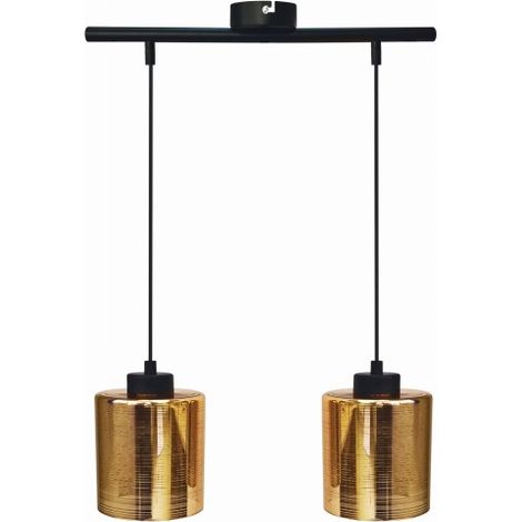 Suspension chic verre noir/or 2xE27 60W Cox Candellux