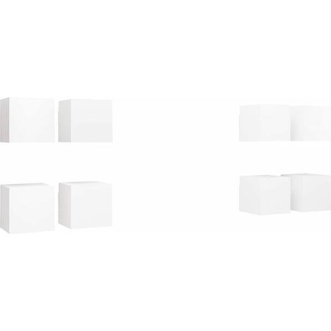 Meuble TV Mural Suspendu Lot de 8 Éléments de Rangement Hifi Bois d'Ingénierie Blanc (1/5)
