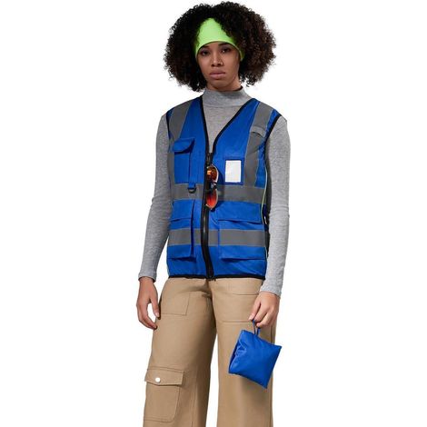 Gilet de travail haute visibilité femme, bleu, 5XL, avec fermeture éclair et poches (1/5)