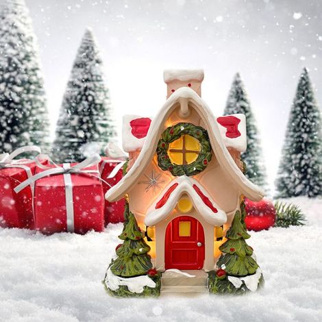 Brûleur D'Encens - Maison De Village De Noël En Résine Avec Chaîne Lumineuse - Support D'Encens À Écoulement Vers Le Bas - Décoration De Table Pour Cheminée Fête D'Hiver - 1 Pièce (1/5)