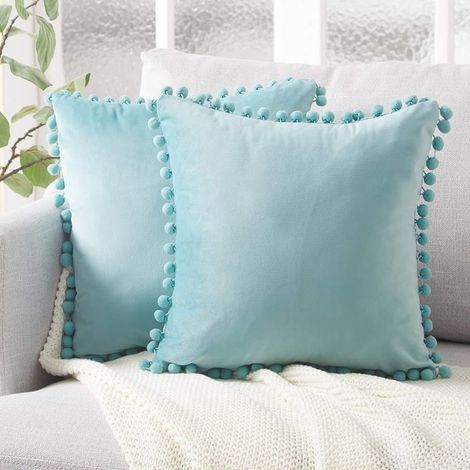 Blue Cushion Cover 45x45 White Living Room Decoration Bedroom Cushion Sofa Recliner Office Chair Scandinavian Style with Zipper Set of 2 Velvet Pillow Protectors (1/5)