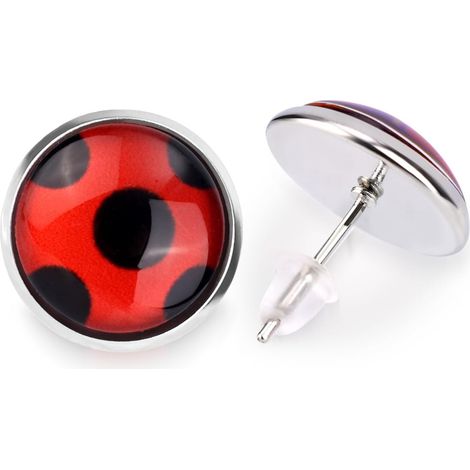 Pair Ladybug Earring, Metal Post Earrings with Black Polka Dots for Women Halloween Carnival Costume (1/5)