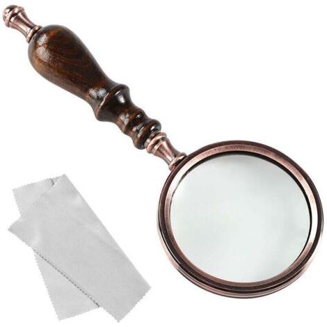 Pair Loupe de poche à manche en bois, loupe en cuivre antique pour les loisirs, les personnes âgées et la dégénérescence maculaire - Grossissement 10x (1/5)