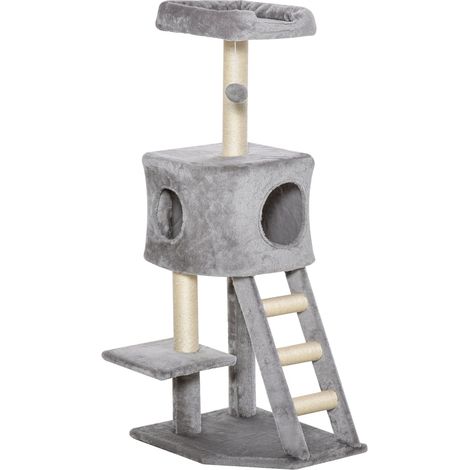 Albero Tiragraffi per Gatti 50x40x120 cm con Cuccia Grigio Chiaro e Beige (1/5)