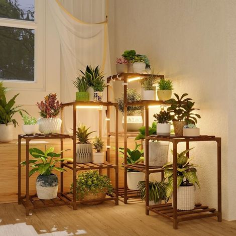Support de plantes avec lampes de croissance pour plantes d'intérieur - Étagère d'angle pour plantes en pot avec lumières pour culture en intérieur (1/5)