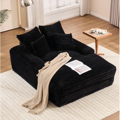 Chaise longue negra 137x175x63 cm con 4 cojines, pana acanalada, sin montaje, MEUBLIV (1/5)