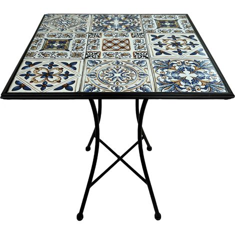 Axi Camilla Table De Bistrot Bleu - Mosaïque  Petite Table Basse, Design Carré, Carreaux En Céramique  Balcon, Terrasse Ou Balcon - Charge Max : 40 Kg / 60 X 60 X 75 Cm