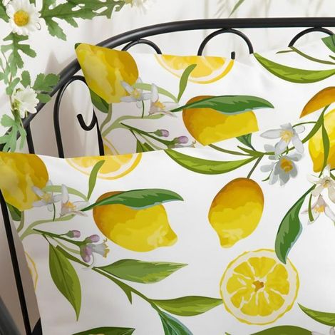 Housse De Coussin - Lin - 45x45 Cm - Imperméable - Motif Citron Et Feuilles Vertes - Lot De 2 (1/4)