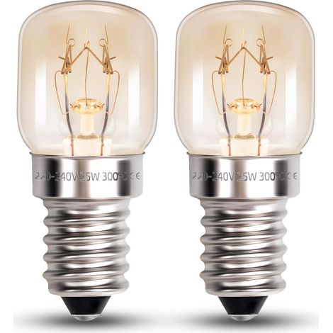 Bombilla para horno T22 E14 de 25 W, luz blanca cálida, 2700 K, CA 220-240 V, hasta 300 °C, base pequeña, lámpara de sal regulable (paquete de 2)