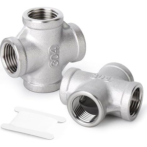 2Pcs 3/4" Female 304 Stainless Steel Coupler 4 Way Female Pipe Fittings (1/5)