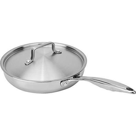 Padella antiaderente da 24 cm / 24 pollici in acciaio inox 304 a tre strati, graziosa padella per uova, adatta a piani cottura a induzione e piccoli wok.