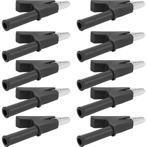 Kit de 10 pinces crocodiles de test, ouverture de 10 mm, 10 A, avec douille de 4 mm (noir) (1/5)