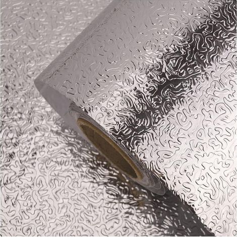 Papier de Aluminium Autocollant Stickers de Cuisine Résistant à l'huile étanche Anti-moisissure Feuille de Meubles pour Cuisines, Armoires, 40×300 cm (Texture peau d'orange (argent))