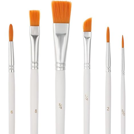 6 PCS Small Paint Brushes Set, Fine Paint Brush Set with Nylon Bristles White Wooden Handle, Face Paint Brushes for Decorating, Watercolour, Oil, Acrylic, Gouache Painting Brushes Art
