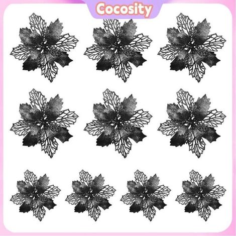 Cocosity fleurs artificielles de Noël Poinsettia à paillettes 9cm, 10 pièces, fleurs artificielles, luminaire decoration (1/5)