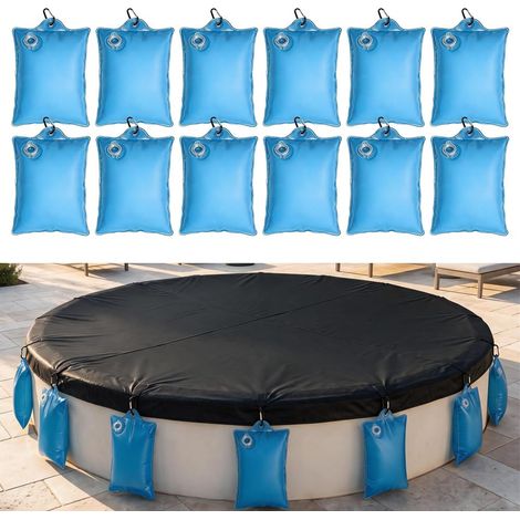 Sacs d'eau Lourds pour Couverture de Piscine, 12 Pièces Poids pour Abris de Piscine Enterrés, Sac Lestage Eau Bache Piscine, Dalle Sol Tonnelle Abri Jardin Tapis Couverture Hivernale (1/5)