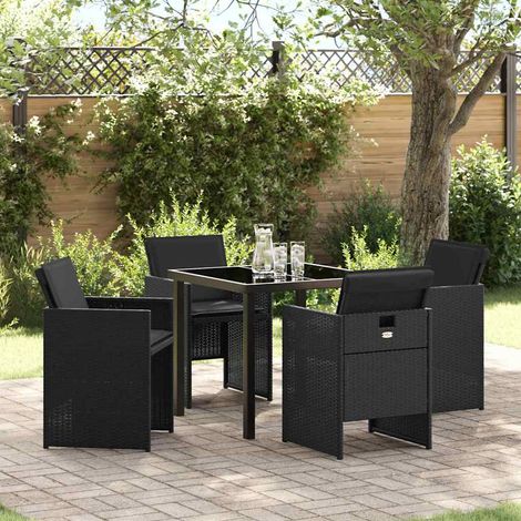 Garten Essgruppe mit Kissen 5 pcs Schwarz Poly-Rattan (1/5)