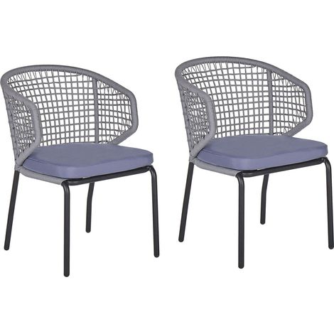 Set of 2 Garden Chairs with Cushions PALMI Metal Grey (1/5)