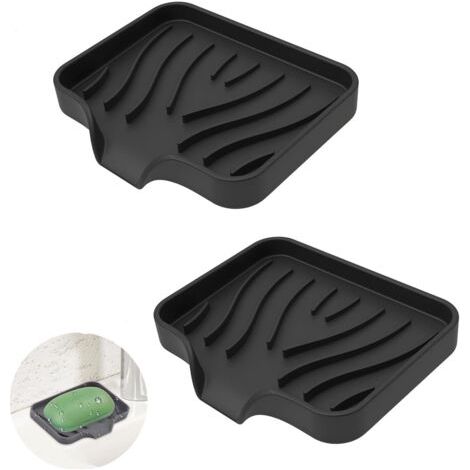 Porte Savon Silicone,2 Pièce Porte-Savons avec Évacuation,Porte Savon Voyage Antidérapant Boite Savon pour Douche,Cuisine,Baignoire (Noir) (1/4)