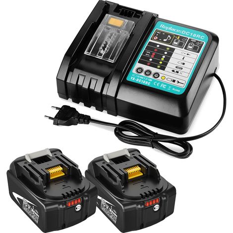 Powerwings – Pack de 2 batteries lithium 18V 5,0Ah pour Makita – Chargeur 3A avec indicateur LED – Autonomie prolongée et sécurité renforcée