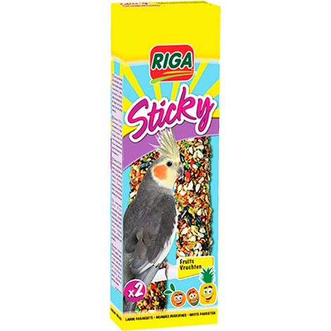 Riga - Sticky con Frutta per pappagalli Grandi - Bastoncini da Forno - Miscela di Cereali, Cereali e Frutta, tra Cui Mela e uvetta - Scatola di 2 Bastoncini Sticky, 140 g (Confezione da 1)