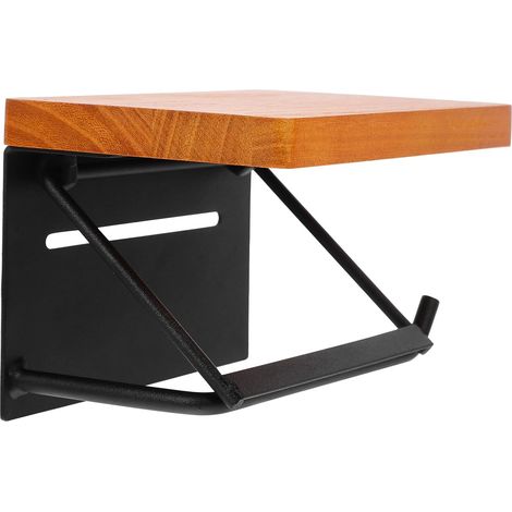 Support rouleau WC - avec étagère - sans perçage - bois/fer (1/5)